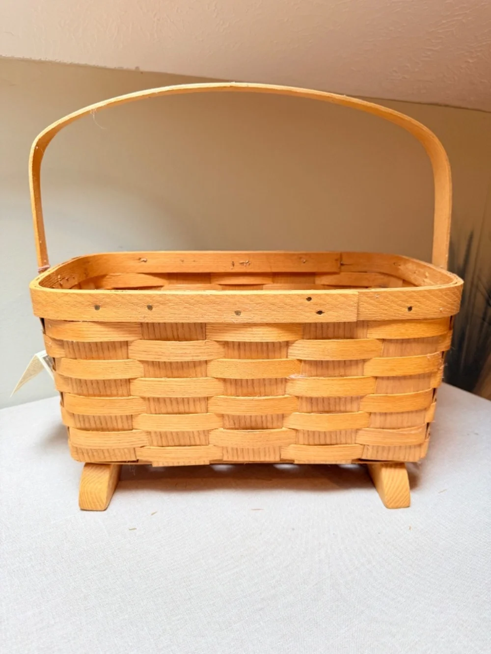 Vintage Peterboro Basket Company Small Footed Magazine Hearth Fireside Basket